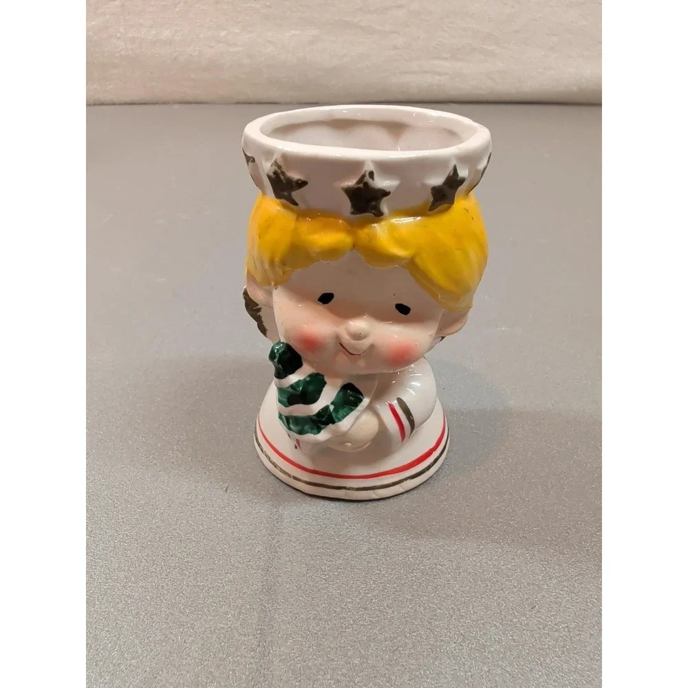 Vintage Christmas Angel Candle Holder Ceramic Mid-Century Holiday Decor 4in